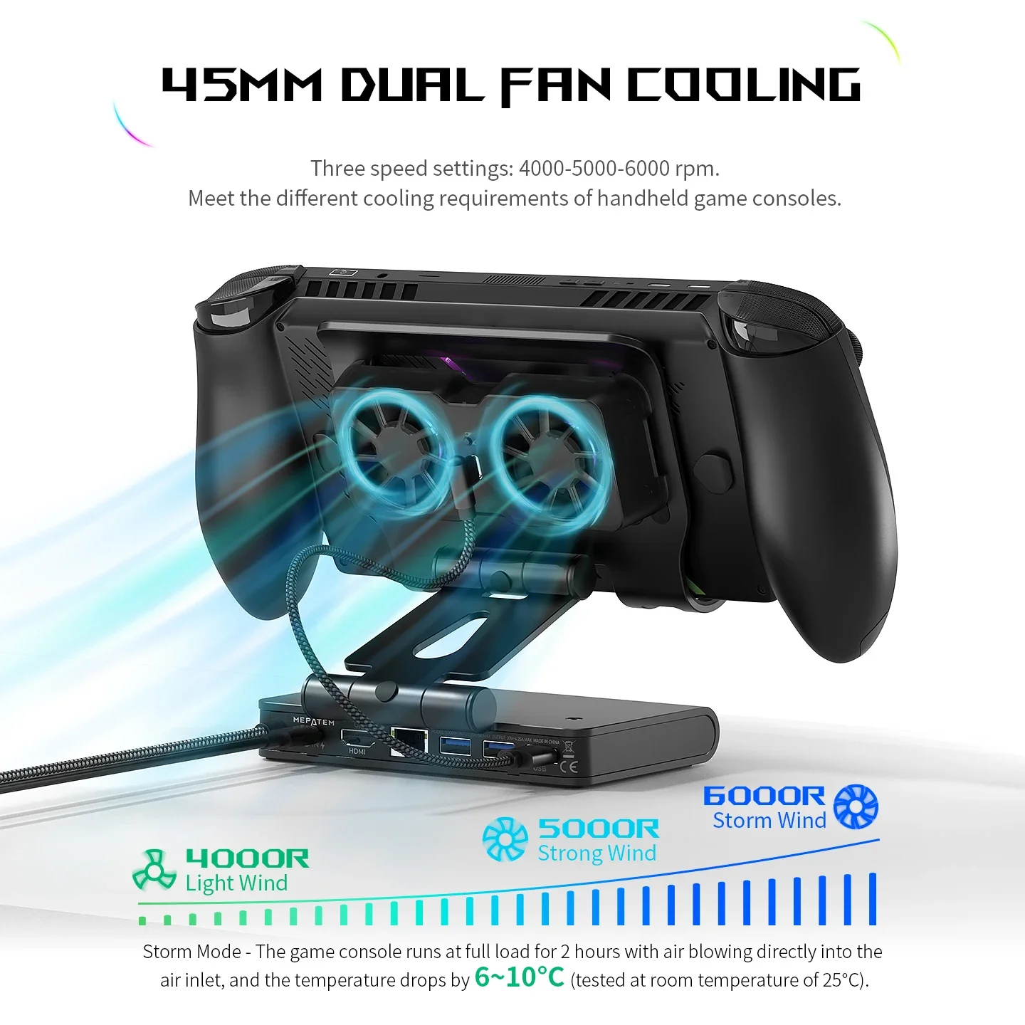 4K@144Hz Docking Station for ROG XBOX Ally X, Foldable Dock with 4K@144Hz HDMI 3 Speed Dual Fan Cooling for ROG XBOX Ally X