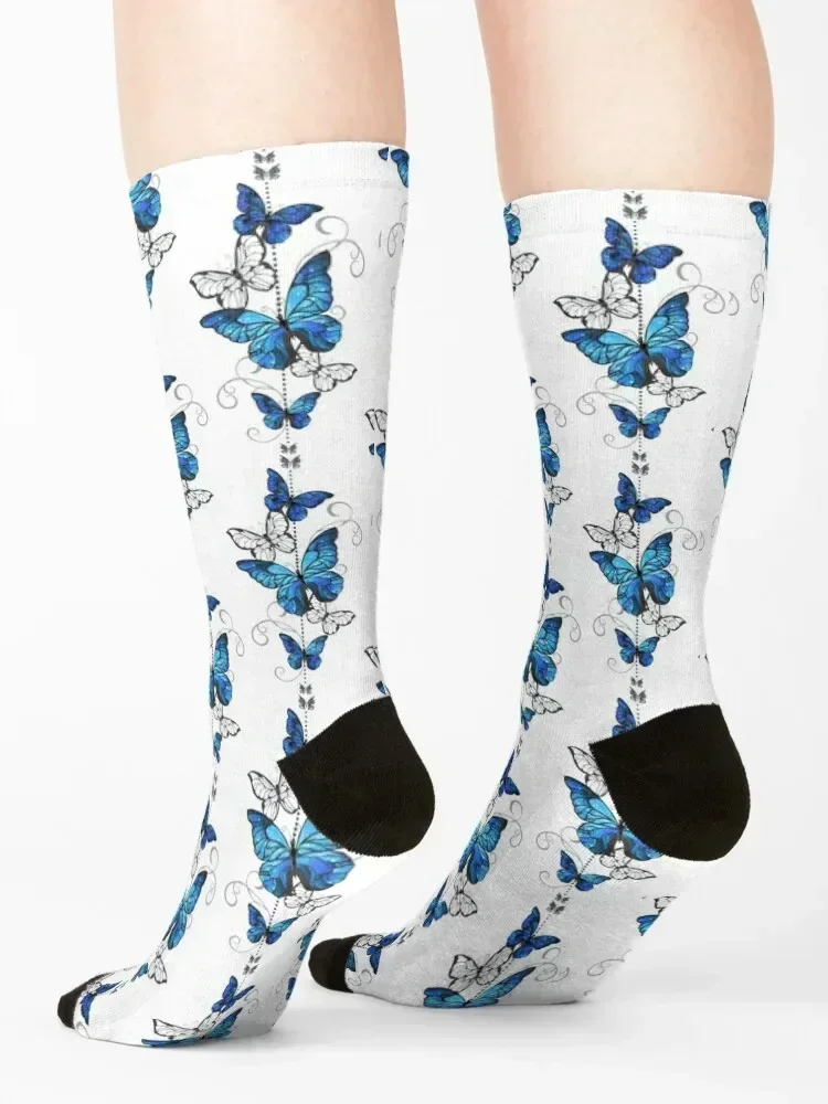 Blue Morpho and White Butterflies Socks New year's with print essential new in's Man Socks Women's