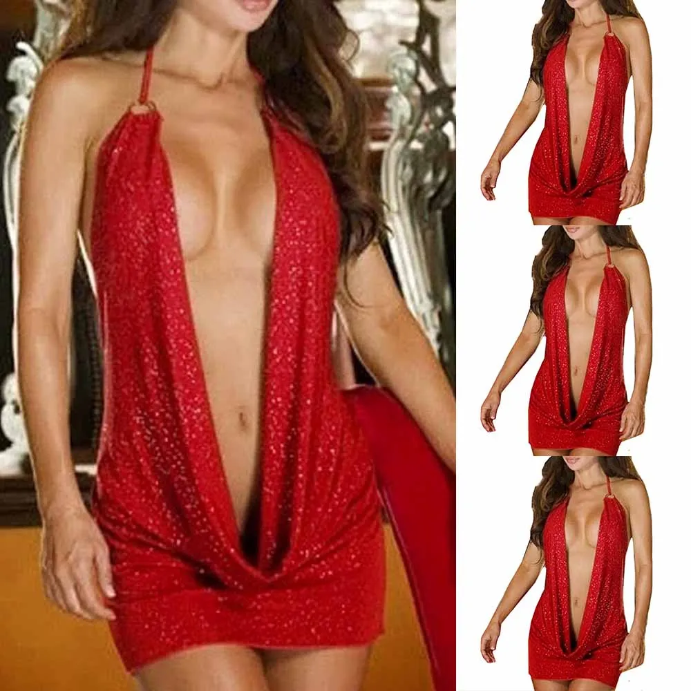 Accessories Women Dress Pole Dance Suit Polyester Sexy Tight-Fitting Breathable Erotic Halter Neck Lingerie Low-Cut