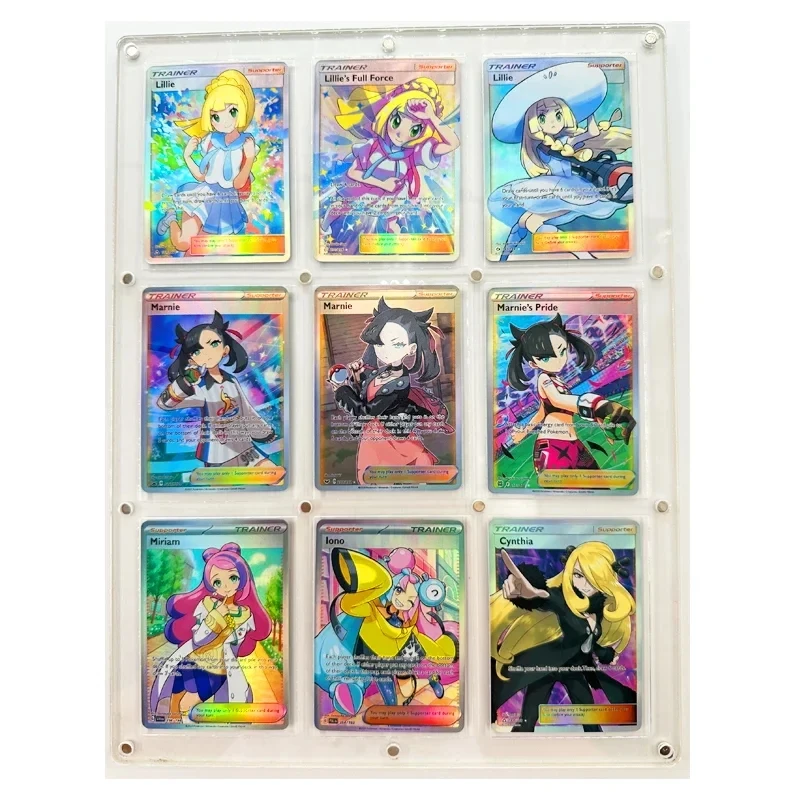 Juego de cartas coleccionables de Pokémon, juego de manualidades de refracción de Lillie Marnie caseras, versión en inglés, regalo de juguete para niños, PTCG, 9 piezas por juego