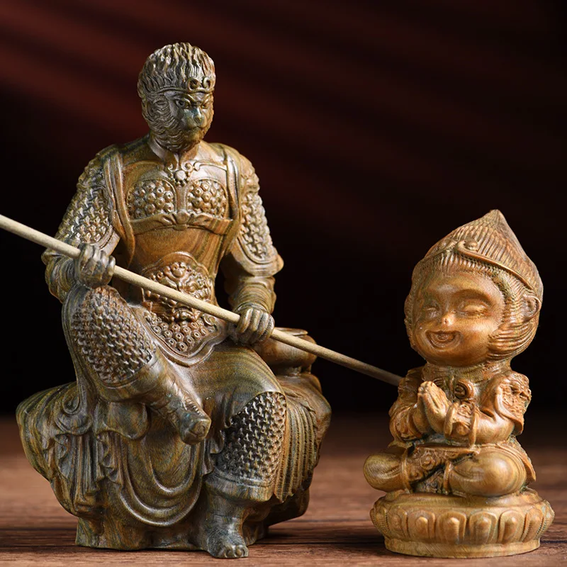 

Guajacwood Wood Carving The Monkey King: Quest For The Sutra Triumph Over The Buddha Q Version Root Carving Living Room Decorati