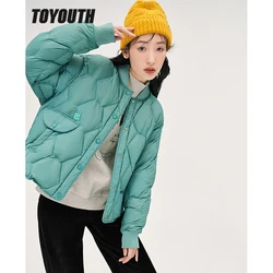 Toyouth-Chaqueta gruesa de plumón de pato para mujer, abrigo cálido a prueba de viento con bolsillo, color negro y verde, invierno, 2022