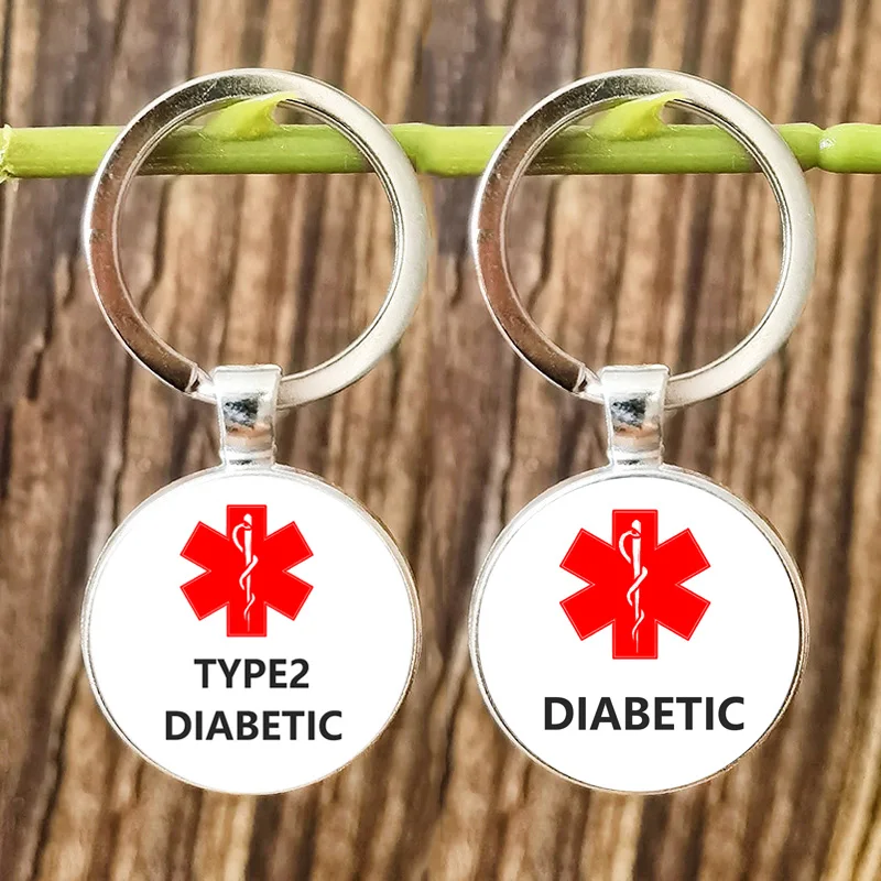 Type 1 to Type 2 Keychain EPILEPSY ALLERGY COPD Medical Alert Glass Cabochon Pendant Key Chain Ring for Doctor Nurse Gift