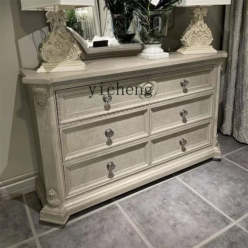 GZ-8 Solid Wood Six-chest Cabinet, Entrance Cabinet, Carved Dining Side Cabinet, Bedroom Old Storage