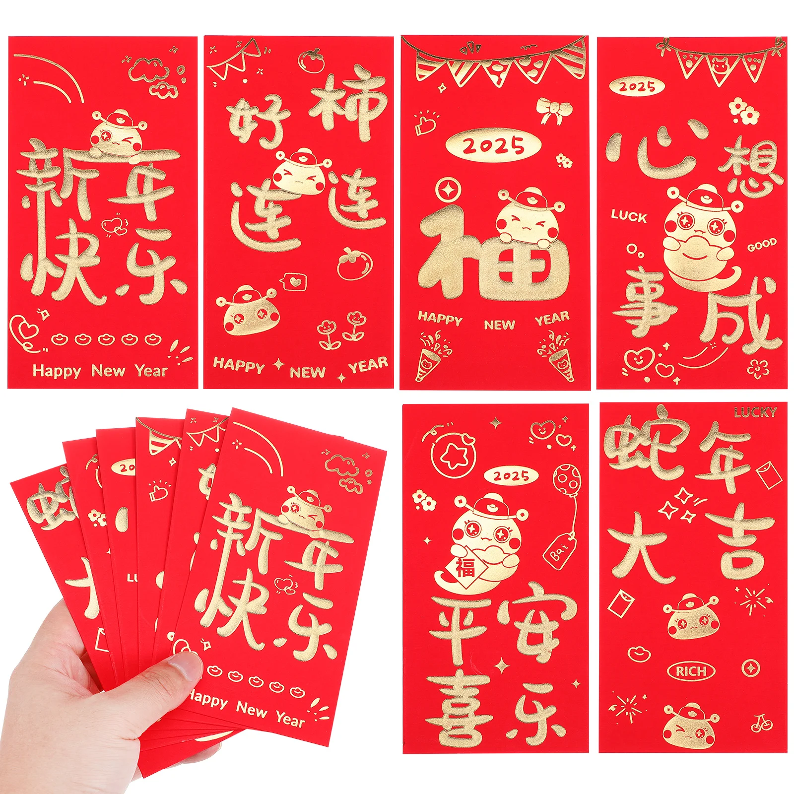 

36 Pcs Zodiac Snake Red Envelopes Chinese Paper Lucky Money Bags New Year Packets Prosperity Luck Happiness Printed Envelopes