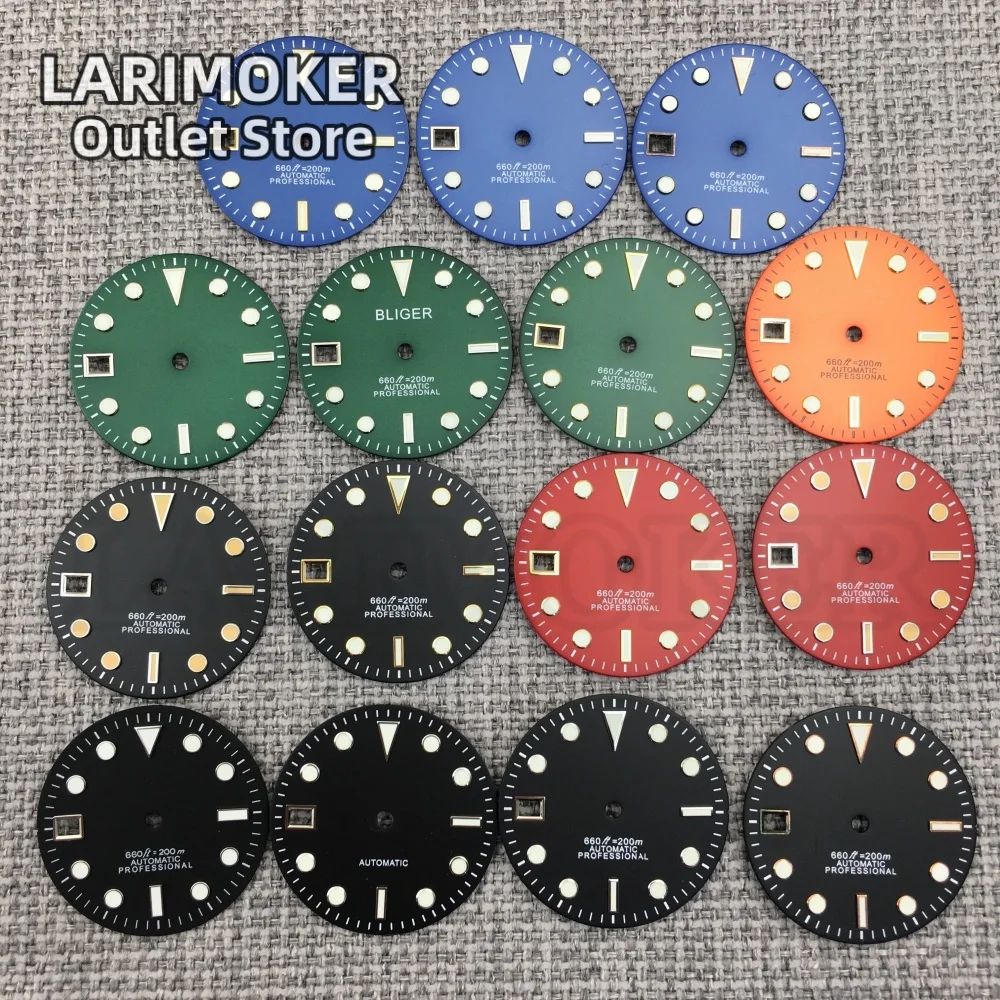 LARIMOKER 29mm Colorful Dive Watch Dial for NH35 Movement Luminous Markers 9 O'Clock Date Window Watch Mod Parts