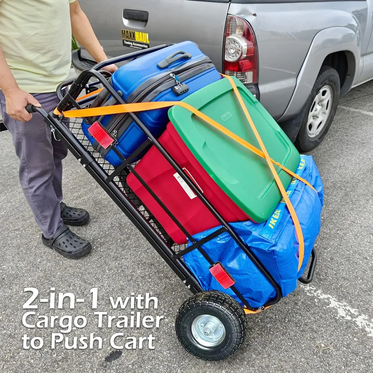 Robuster zusammenklappbarer Wagenwagen, 400 Pfund Kapazität mit flachen freien Reifen für Campingausrüstung, Strandausflüge, Outdoor-Abenteuer.