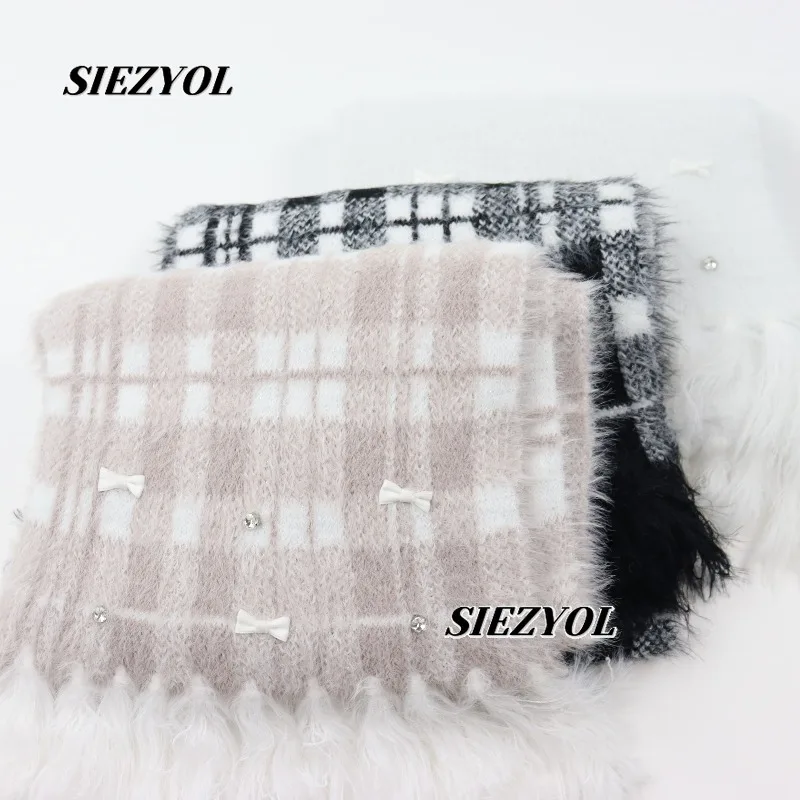 Fashion Versatile Hairy Scarf Thickened Plaid Bow Cute Winter Warm Scarves Sweet Girl Imitation Mink Plush Scarf for Women