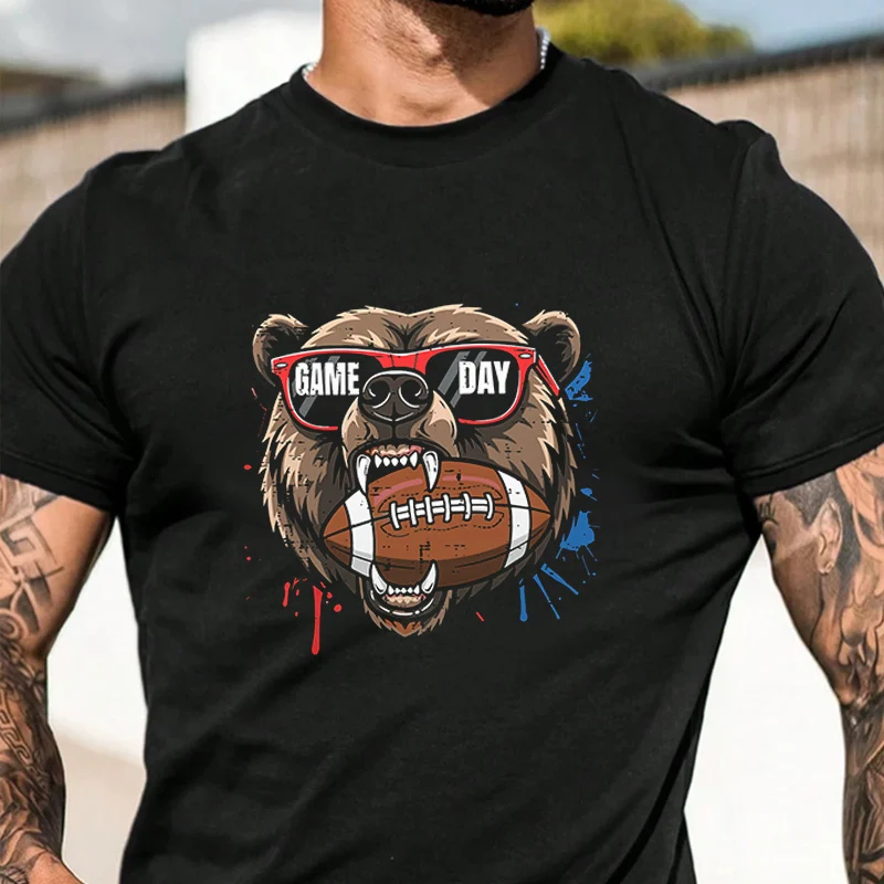 

Game Day Bear Sport Fan Men's Fashion T-shirt Casual Trendy Tshirts For Summer Comfortable Short Sleeve Tops