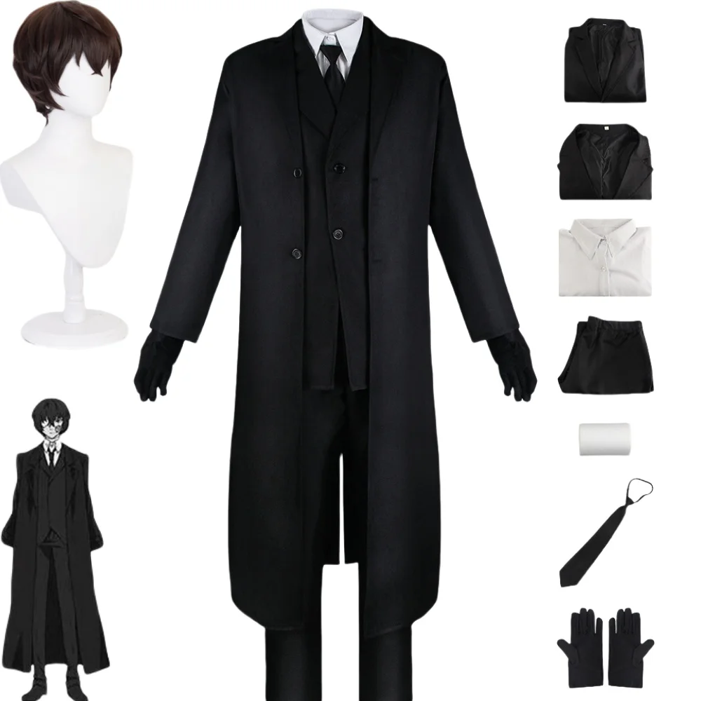 

Dazai Osamu Cosplay Costumes Anime Bungo Stray Dogs Cosplay Sets Coat Back Boxing Pants Wigs Halloween Day for Women and Men