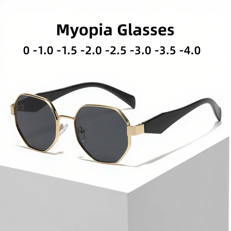 

Men's Personalized Multi Sided Square Diamond Frame Myopia Glasses Fashion and Trendy Metal Framed Eyewear Diopter To -4.0