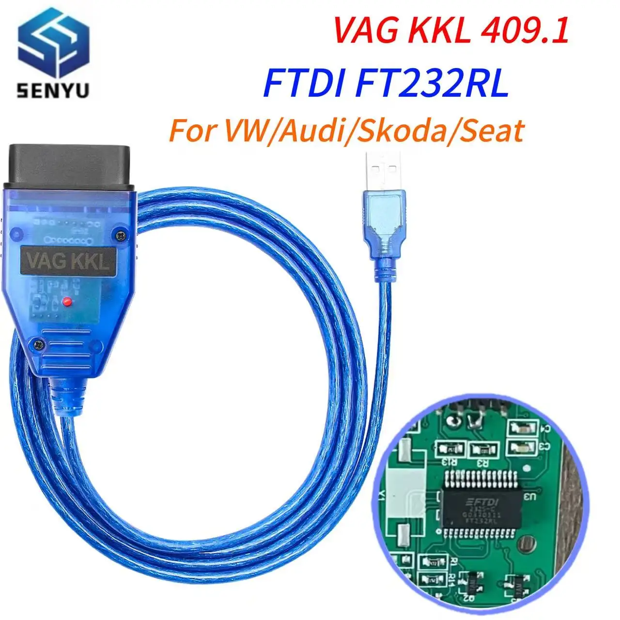VAG KKL 409.1 With FTDI FT232RL OBD 2 OBD2 USB Interface For VW/Audi/Skoda/Seat Car Diagnostic Cable VAG COM 409 1 Auto Scanner