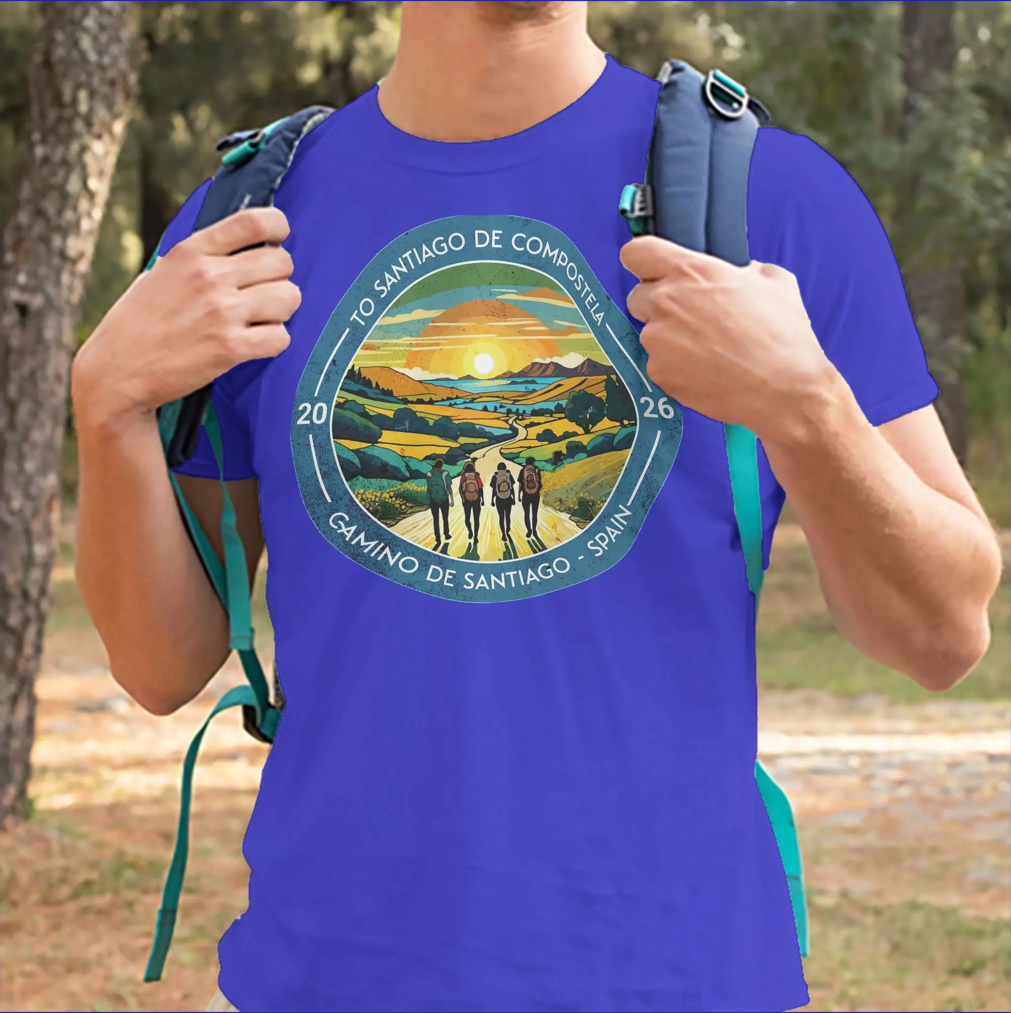 camino de santiago compostela 2026 backpackers T Shirts Men Cotton Amazing T-Shirts O Neck Tees Short Sleeve Clothing Gift Idea