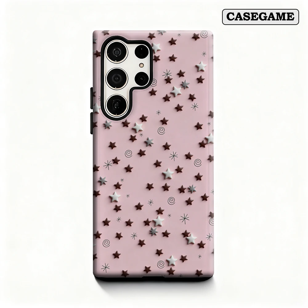 Casegame Phone Case for Samsung Galaxy S25 S26 Ultra S24 S23 Ultra Plus Shockproof Double Layer 3D Brown Star Texture Cover
