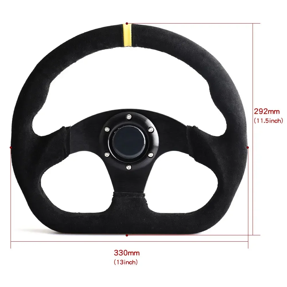 1Pcs Car Universal 13inch Suede Steering wheel Car Racing Sports Style Steering Wheel For Most Vehicles With 6 Bolts Hub Adapter