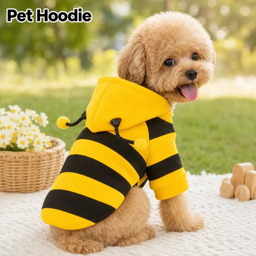 Bienen-Haustier-Hoodie Winter Warmer Fleece Hunde- und Katzenkostüm Cosplay Pullover Outfit für kleine und mittelgroße Welpen und Kätzchen für die Feiertage – Detail 2
