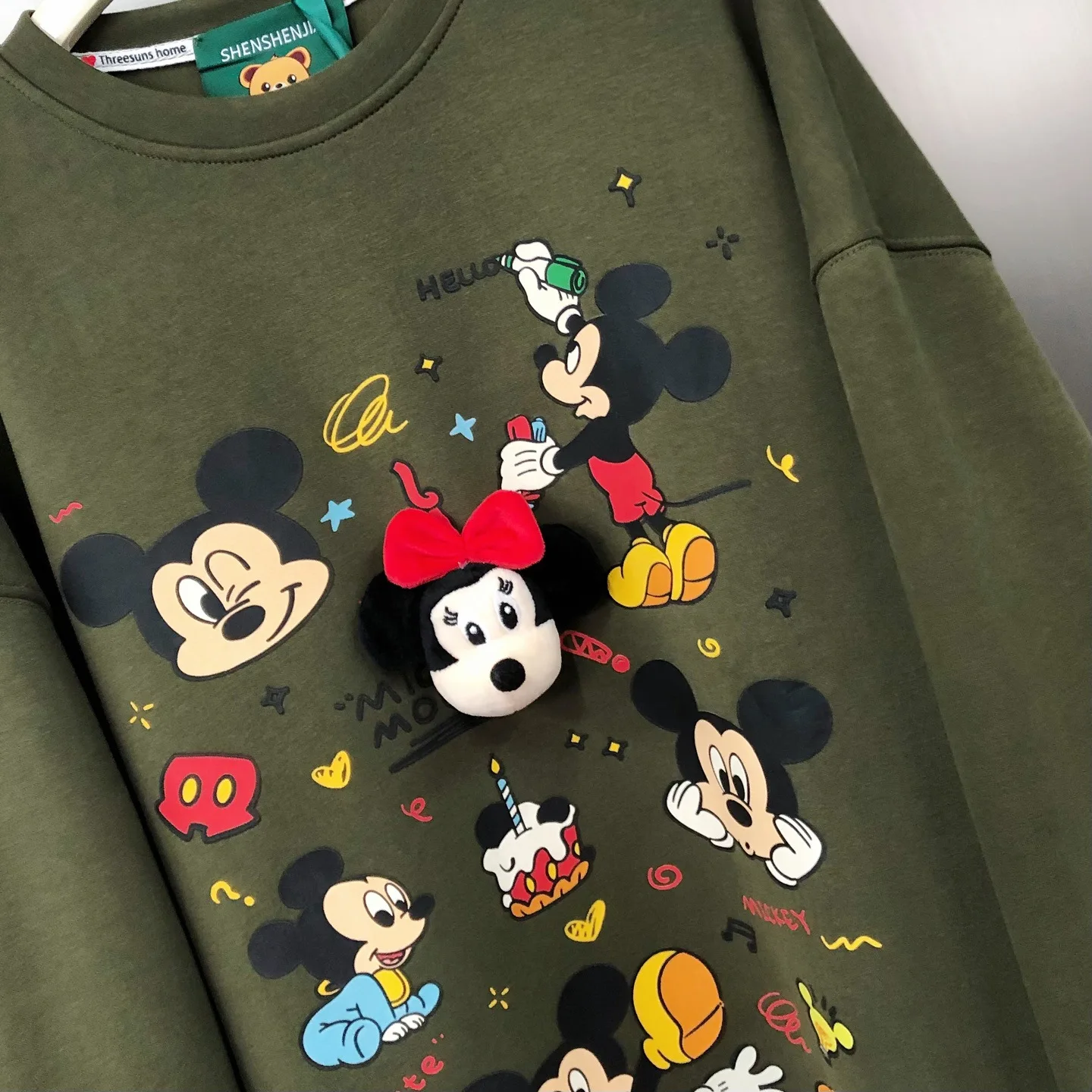 Korean Style Retro Cartoon Print Loose Versatile Pure Cotton Heavy Embroidery Cartoon Long Sleeve Sweatshirt Trendy Sweatshirts