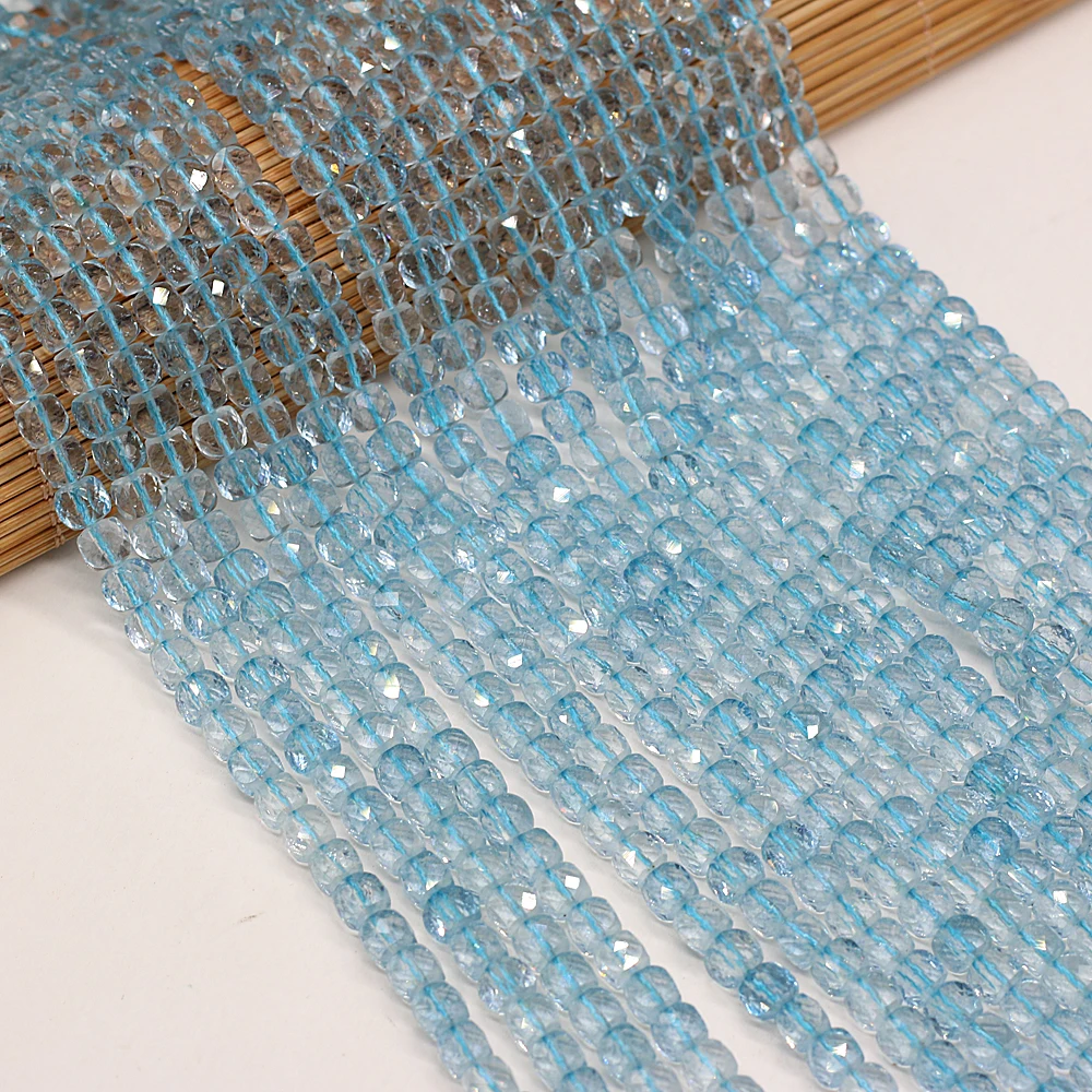 Natural Semi Precious Stones Blue Topa Faceted Irregular Square Beaded Jewelry Making DIY Necklace Bracelet Accessories