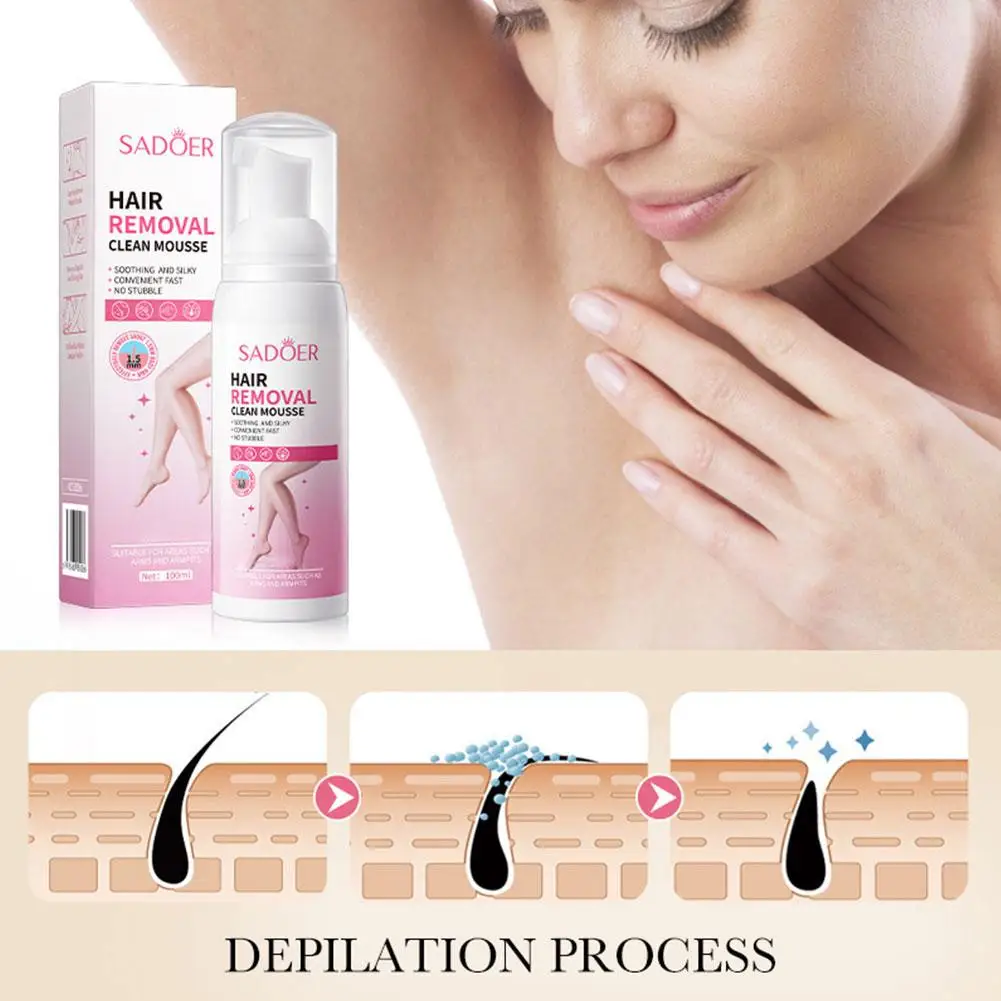 Hair Removal Mousse 100g Sadoer Hair Removal Non-irritating Silky Clarifying Hair Removal Cream Gentle For All Skin Types R4b7