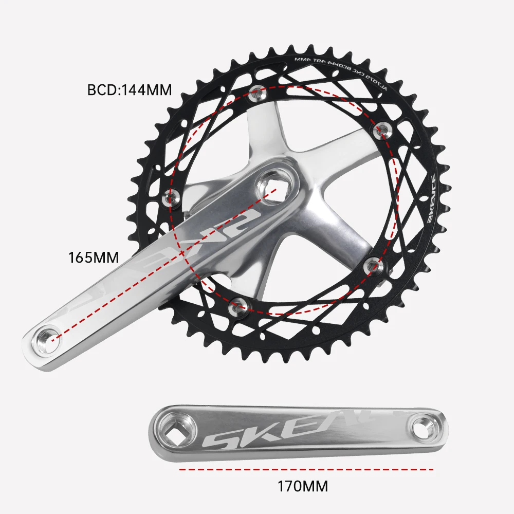 SKEACE 49T Bike Bicycle Crank Set Hollow Out Aluminum Alloy Square Hole BMX Crank 165mm ingle Speed Fix Gear Bicycle Chainwheel