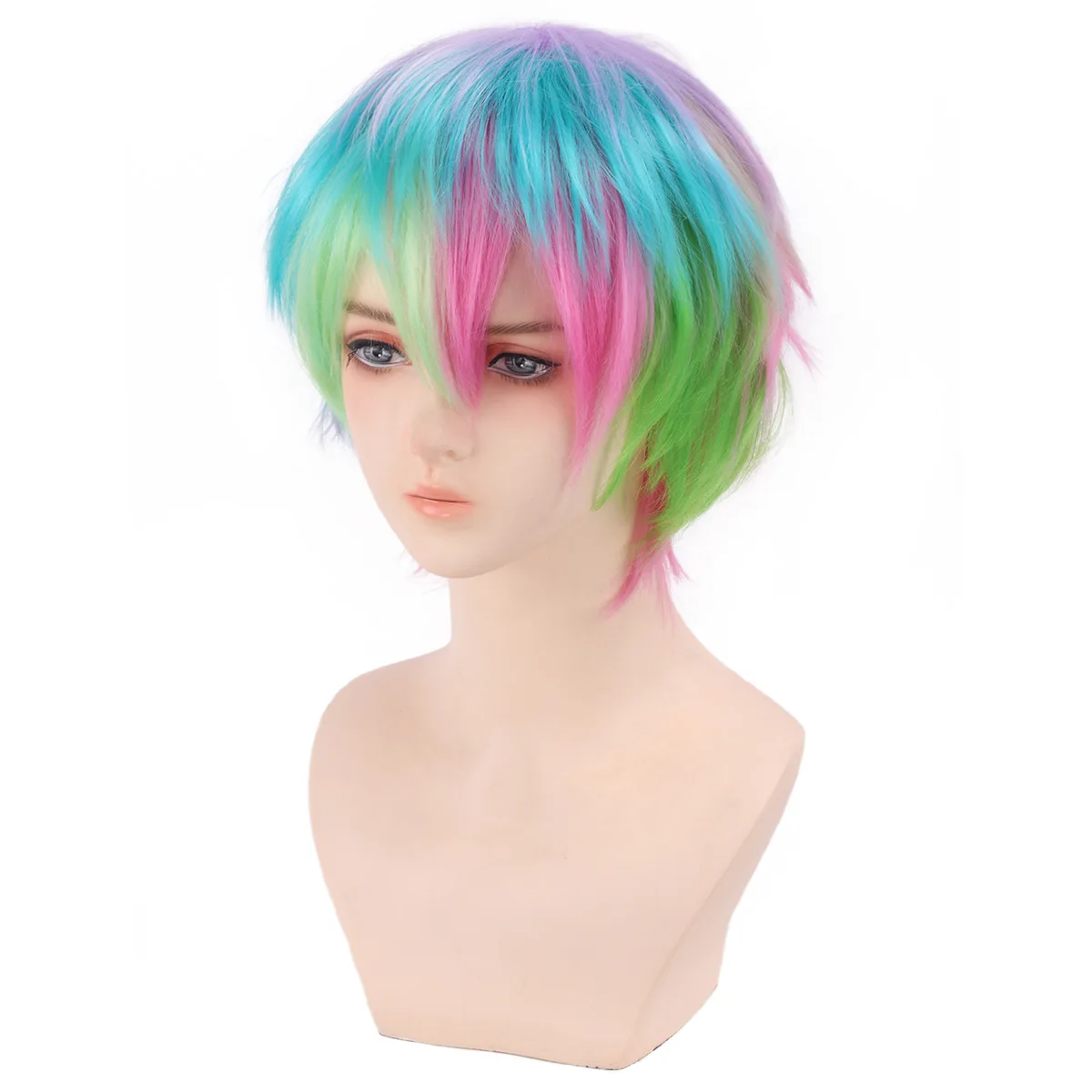 Cosplay Short Wavy Wig Multicolor Anime Hair M Shape Unisex Daily Use Versatile 3