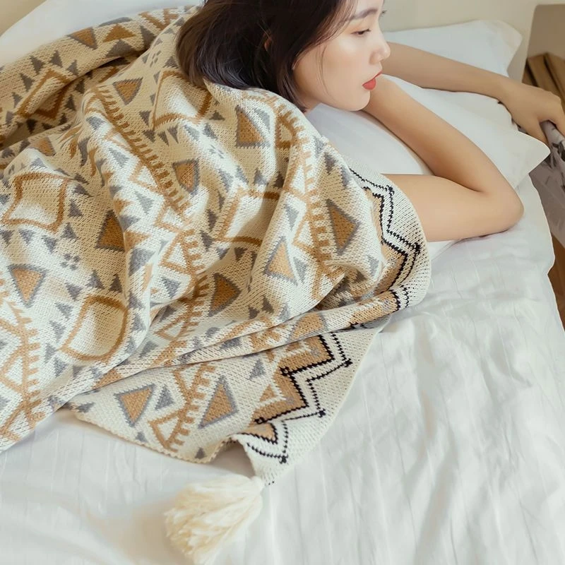 Soft Tassel Knitted Blankets Plaid Bohemian Tapestry Nap Blanket Vintage Autumn Winter Decor Blanket Sofa Cover Deken Cobertor