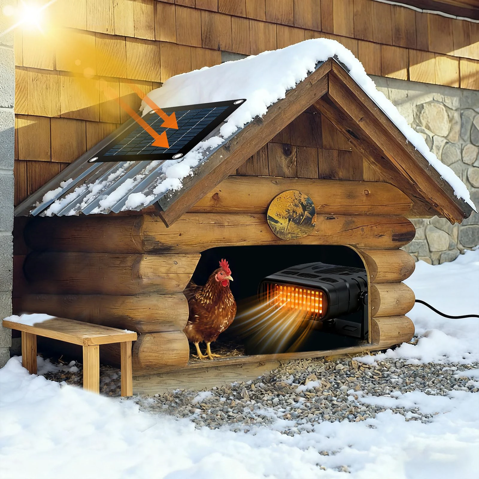 Solar Heater for Greenhouse, Chicken Coop Heater Solar Powered for Winter, Solar Panel Heaters w/Overheating Protection for Pets