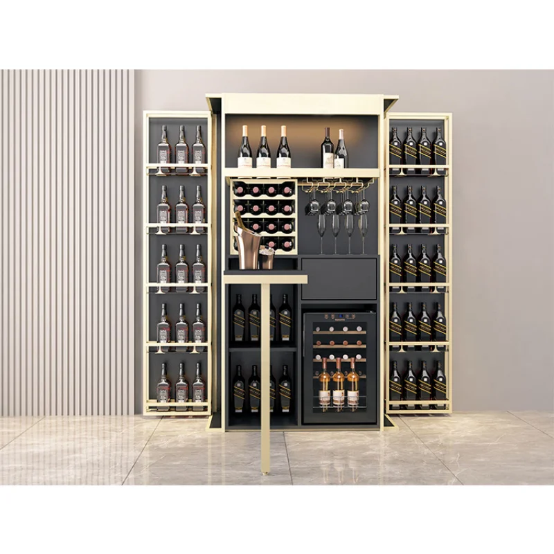 

Customize.Modern White Oak Wine and Whiskey Display Cabinet Stainless Steel Glass Bar Home Living Room Furniture