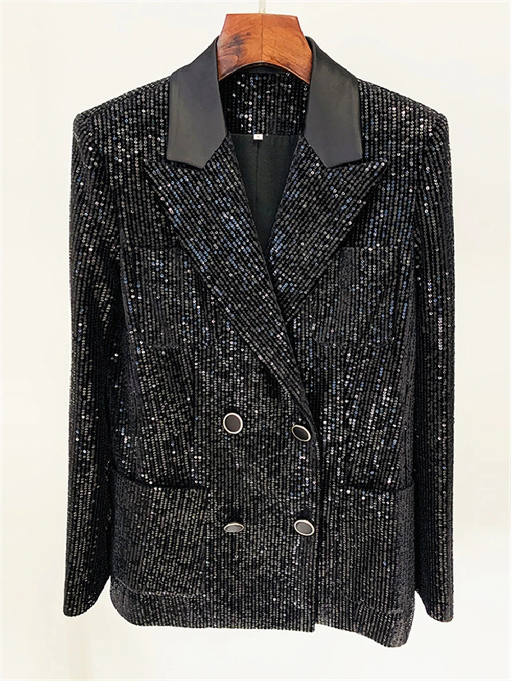 Glitter Sequined Women 2 Pieces Suit Set Fashion High Street Designer Tuxedo Set Double Breasted Blazer With Wide Leg Pants