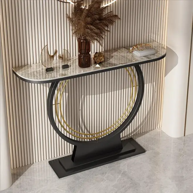 

Light Luxury Marble Top Metal Frame Console Table Narrow Semi-round Long Entrance Corridor Living Room Multi-functionalpromote s