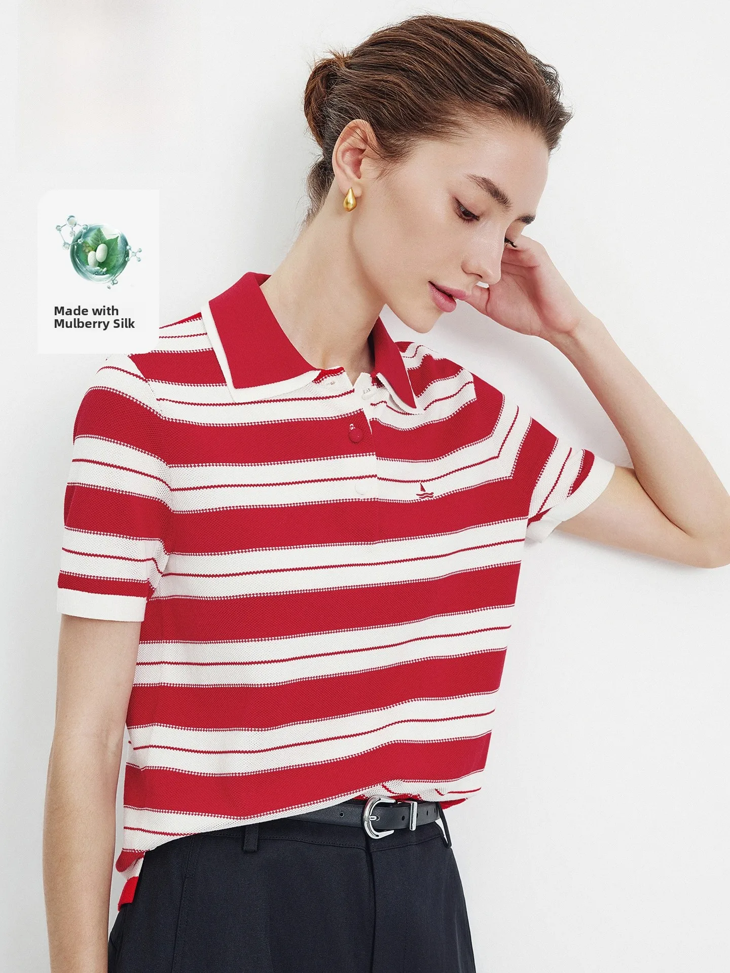 

Navigare Summer New College Sle Striped Color Blo Women's Knitted irt Cotton Polyester Silk Blend ort Sve