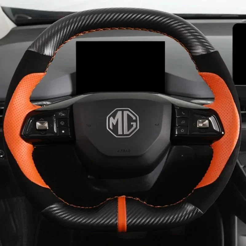 

DIY Customized Hand Sewing Braid Car Steering Wheel Cover for MG 4 Mulan Faux Leather Carbon Fiber Car Accessories