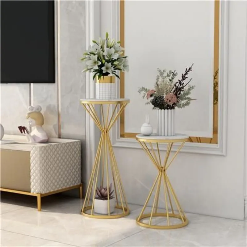 

Nordic light luxury living room sofa edge flower stand, floor-to-ceiling modern simple marble shelf ornament next to indoor