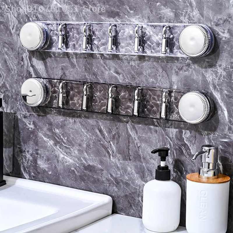 5 Hooks Rotating Suction Cup Hooks Punch-Free Strong Load-Bearing Bathroom Towel Rack Wall Mounted Corrugated Row Hook