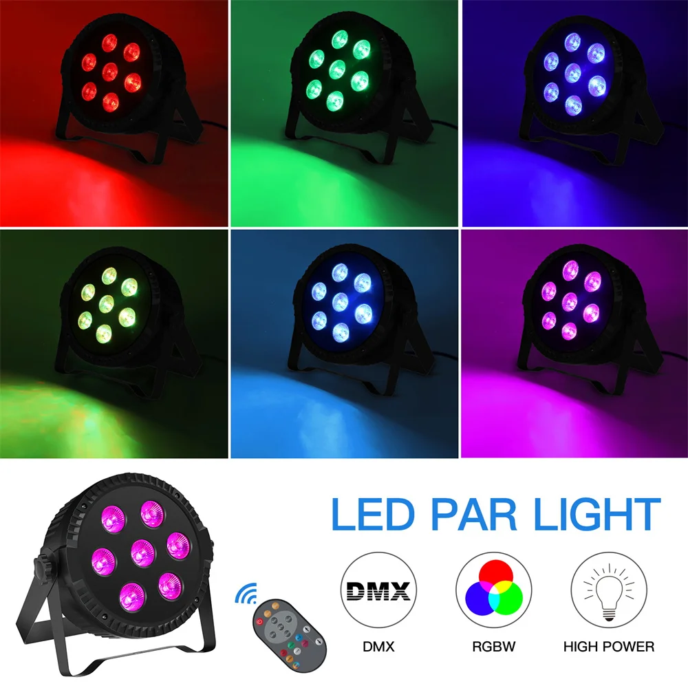 Yiflamefly Par Light 4 in 1 RGBW 7 LED Stage Effect Light DMX512 Master- Slave Sound Active With Remote Control For KTV Bar