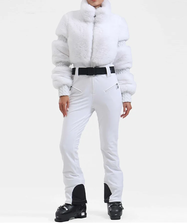 Elegancki, modny damski kombinezon z krótkim rękawem na jesień i zimę, z podkreśloną talią, dopasowany krój, płaszcz ze sztucznego futra, gruby, ciepły, sportowy, bawełniany strój na rok 2025.