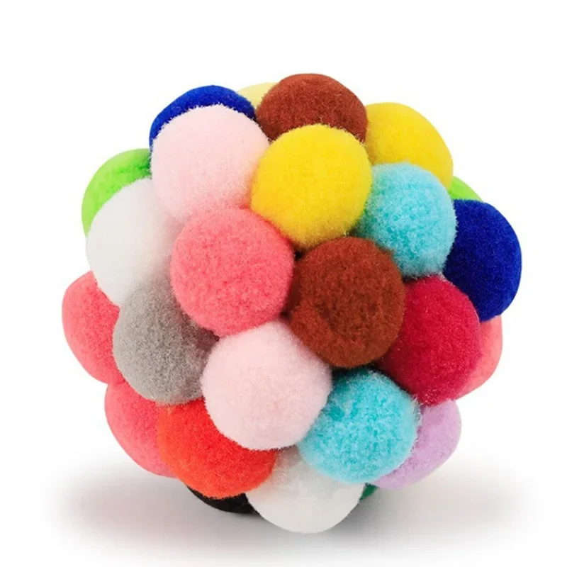 Cat Toys Cat Plush Ball Toy Pet Elastic Bell Ball Self Hi Ball Playing Cat Colorful  Woolen Ball Cat Toys Interactive