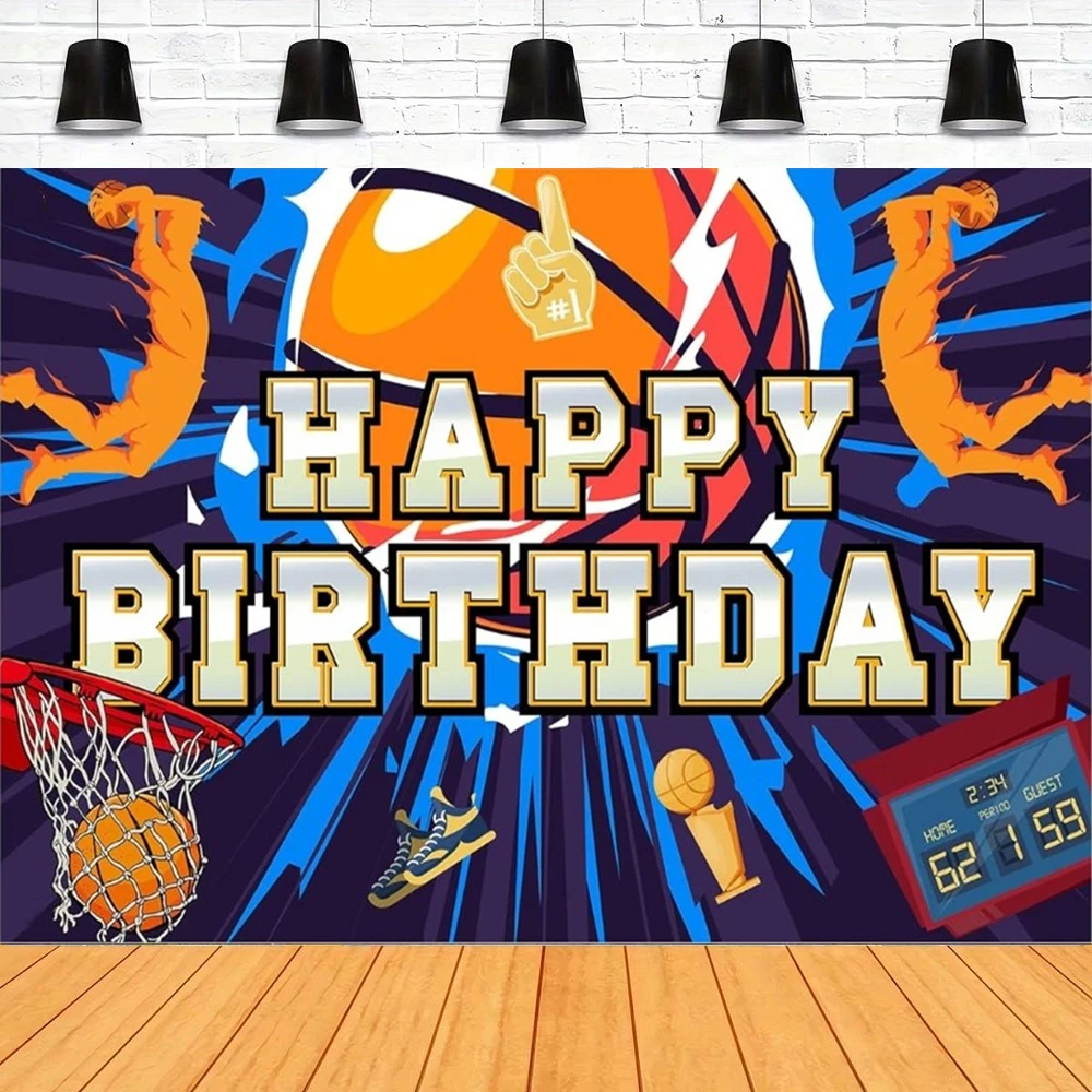 

Basketball Photography Backdrop Athletic Stars Dunk Sports Theme Background Player Kids Boys Happy Birthday Party Decor Banner