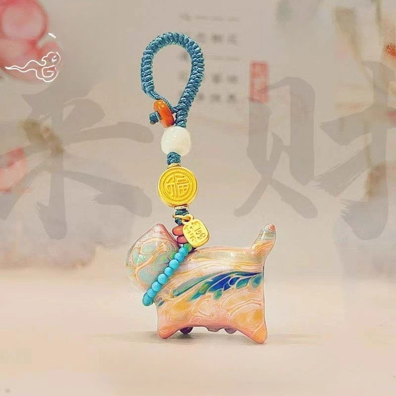 Lacquer Cat Keychain Cute Cartoon Cat Bag Charm Lucky Peace Lacquer Gourd Car Pendant