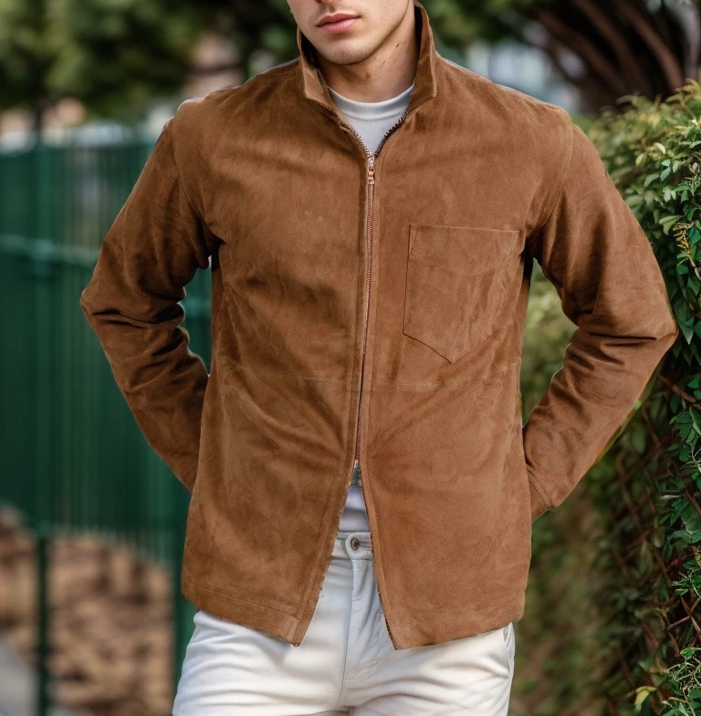 2026 Men's Spring and Autumn New Jacket Solid Suede Zippered Casual Jacket