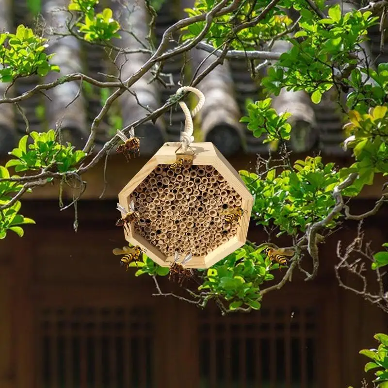 

Bee House Wooden Bee Habitat Pollinating Palace Butterfly House Wasp Habitat For Garden Balcony Backyard Outside Patio