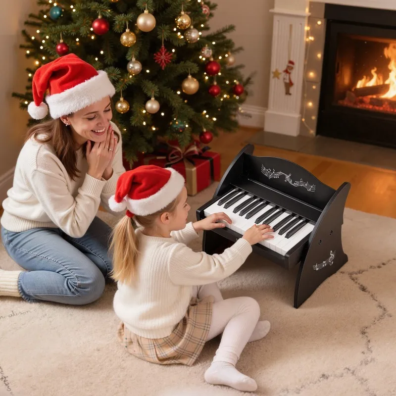 

Kids Piano Keyboard, 25 Keys Wooden Digital Piano for Kids, Mini Music Educational Instrument Toy with Realistic Sound, Dual