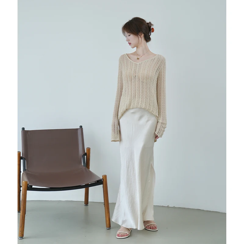 

Свитер SerioLudere Lazy Egg V-ne, свободного кроя, с ажурной вязкой, модный, летний, женский трикотаж