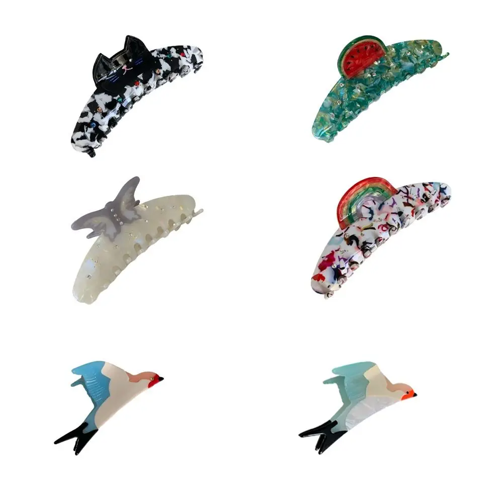 Creative Acetate Animal Hair Claw Bird Cat Cat Hair Clip Watermelon Zircon Acetate Shark Clip Daily