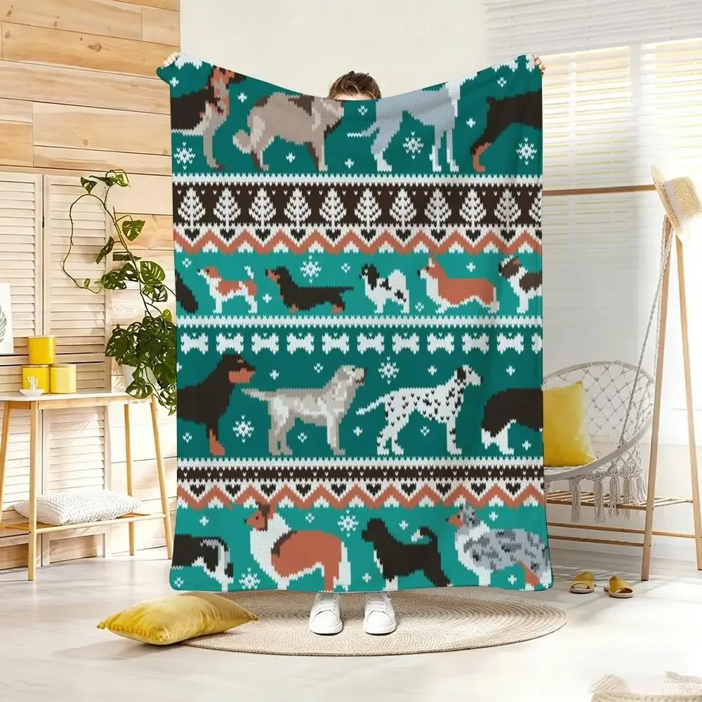 Vintage Nordic Fair isle Throw Lightweight  Flannel Blanket Soft Skin-friendly for Summer Cooling
