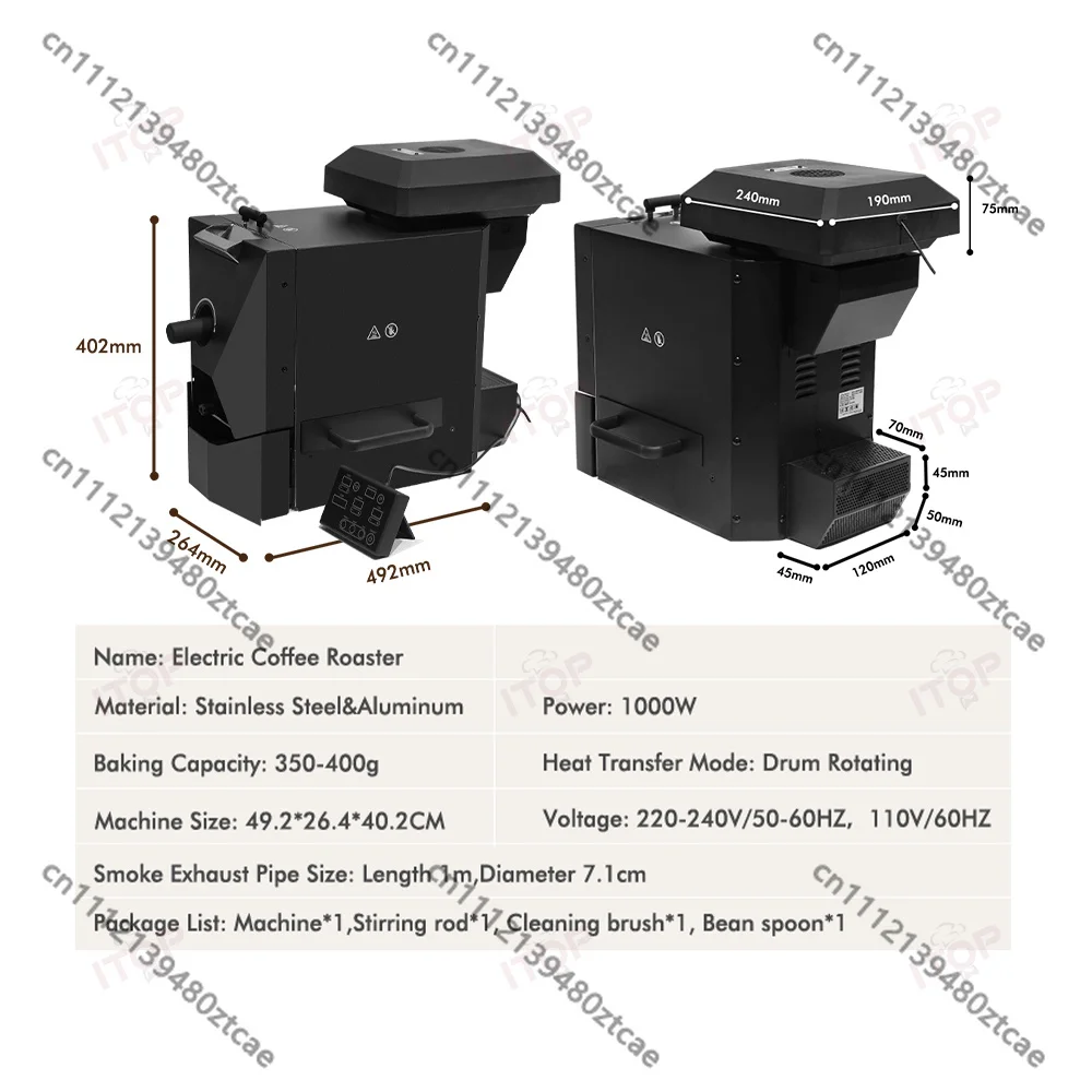 Household Coffee Bean Roaster ITOP 500g, 3 Preset Programs, Electric Coffee Roaster with Smoke Purifier