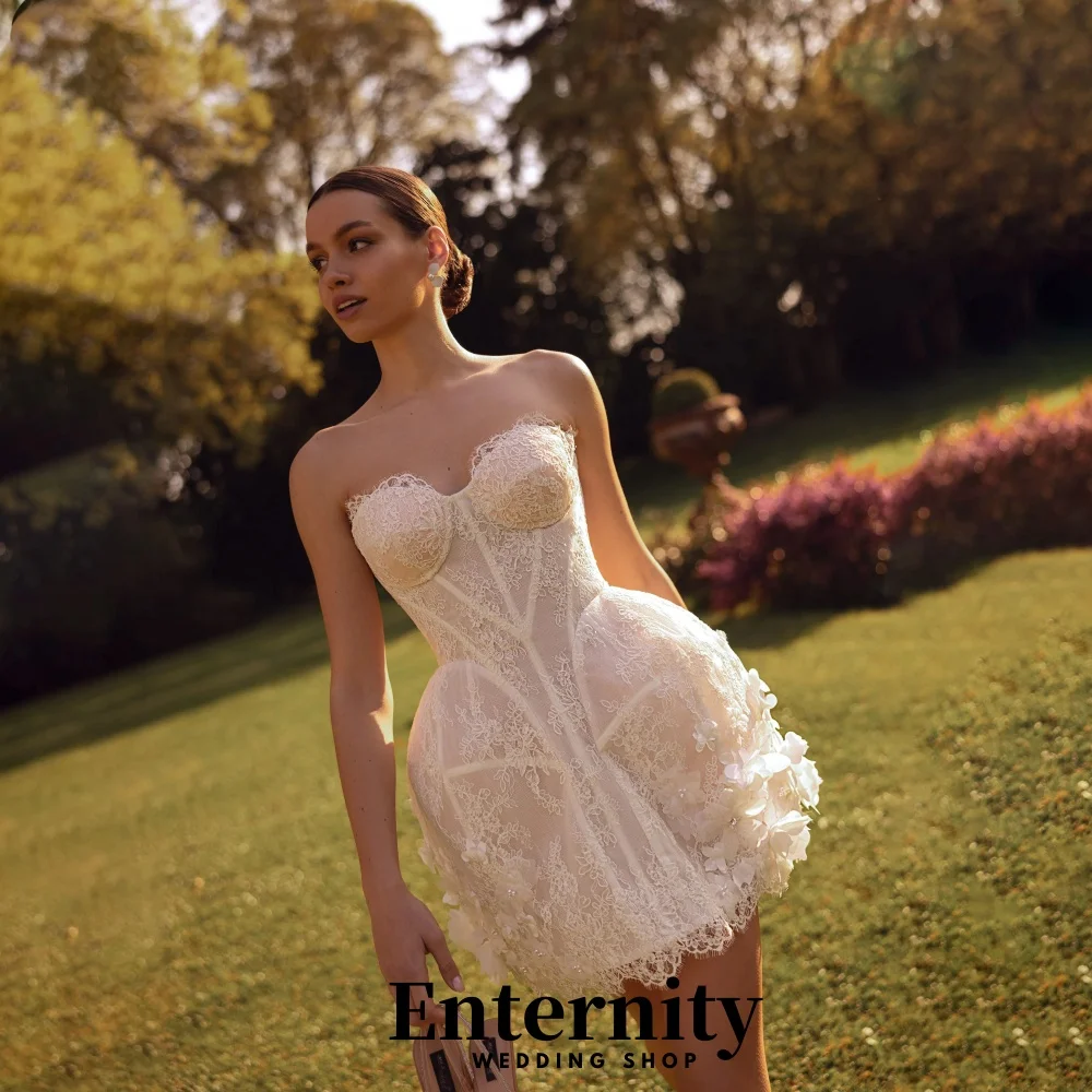 

Sweetheart Short Wedding Dress Sexy Lace Applique Bridal Dress Charming Sleeveless Bridal Gown Vestidos De Novia Customized