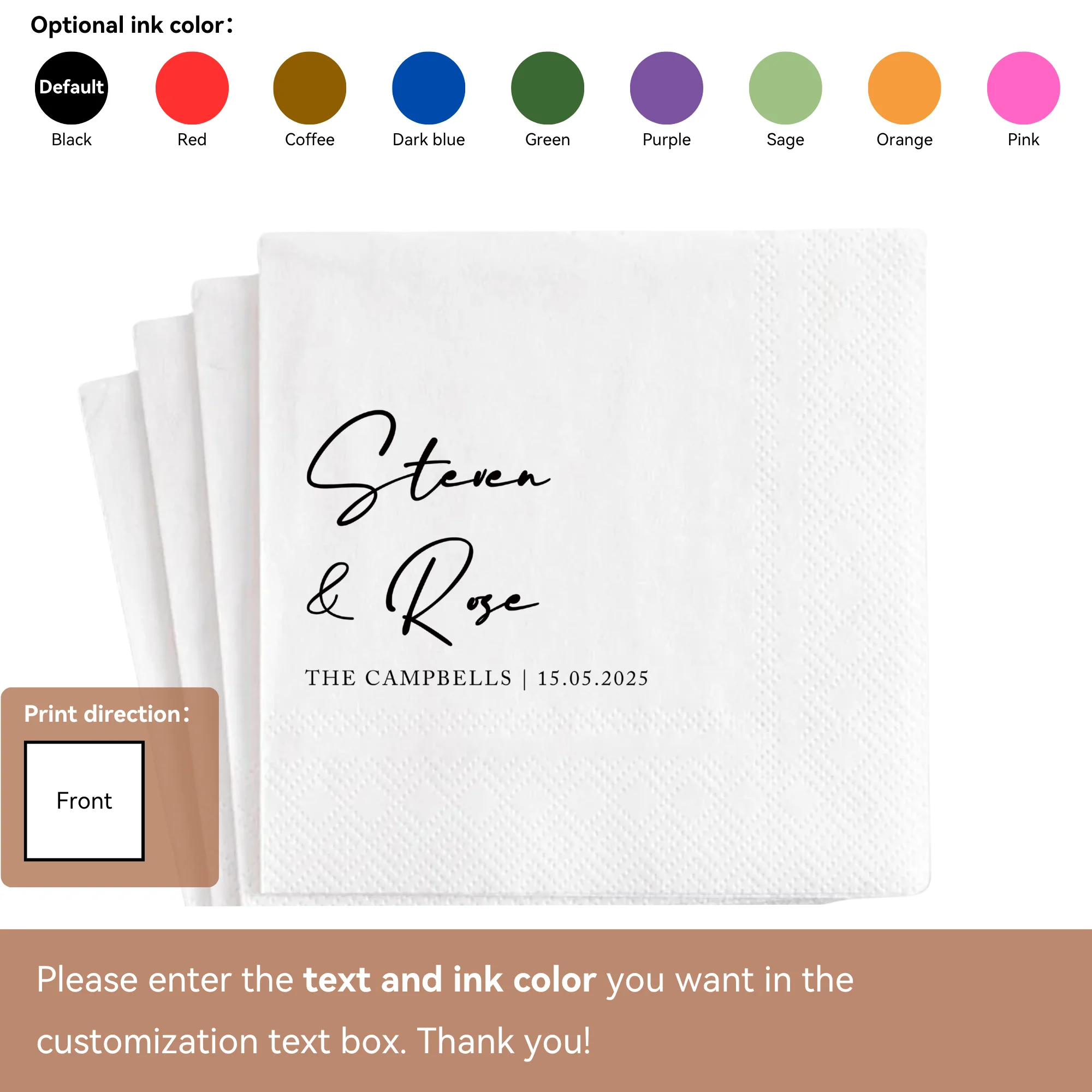 Personalisierte Hochzeits-Papierservietten, 20–500 Stück, individuelle Monogramm-bedruckte Servietten für Hochzeit, Cocktailparty, Jahrestag, Dekoration – Detail 11