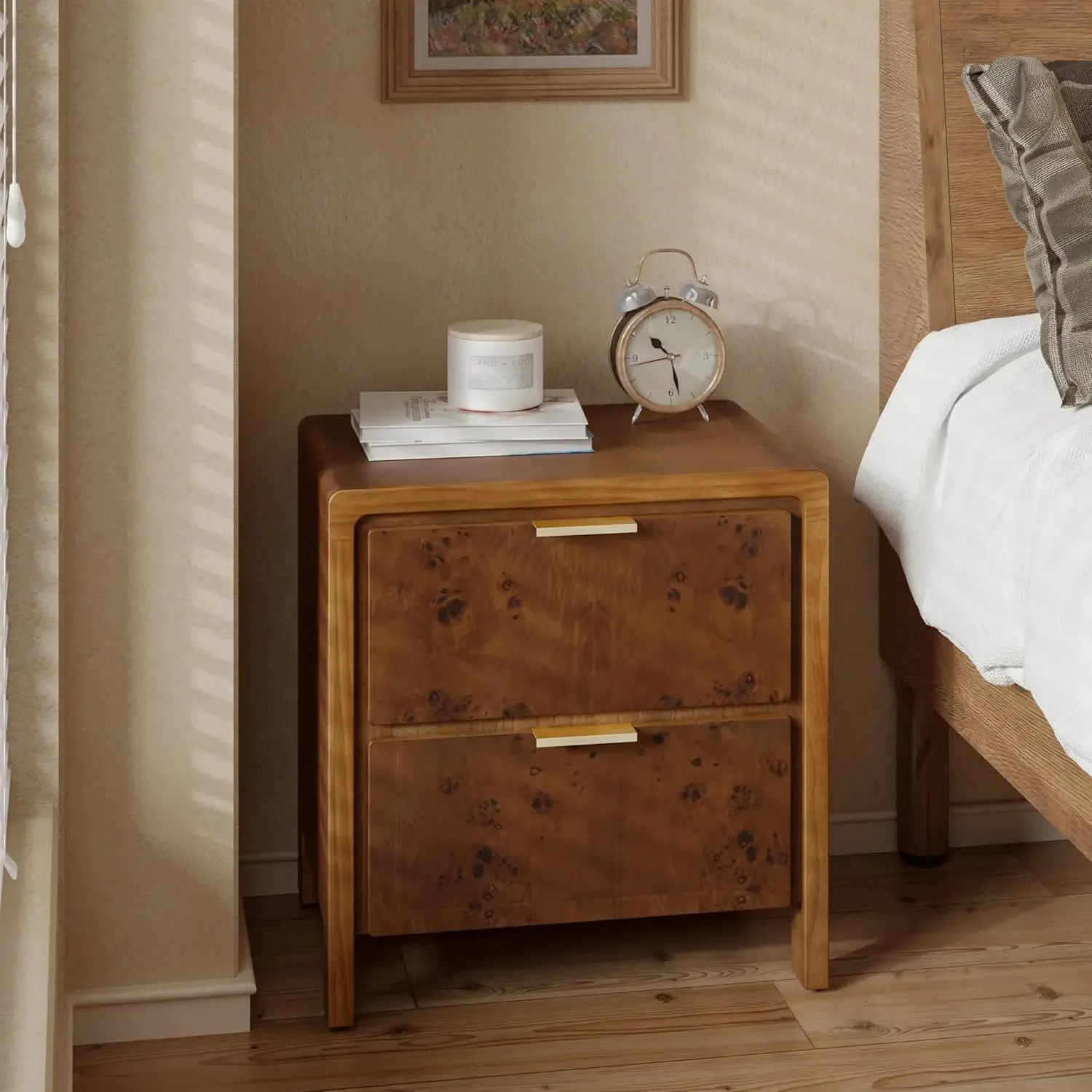 [عرض لفترة محدودة، تصفية! ]منضدة المزرعة مع درجين، طاولة بجانب السرير مصنوعة من الخشب الريفي المتعثر، جانب لمسة نهائية من الضفيرة