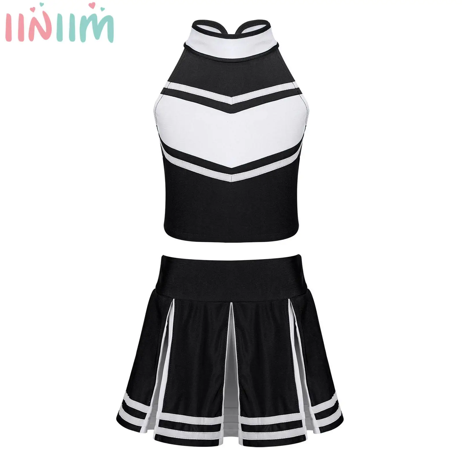 

Kids Girls Cheerleading Costume Tank Top Dance Pleated Skirt Party Competition Performance Cheer Leader Cosplay Team Uniform